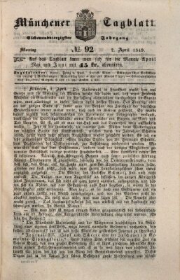 Münchener Tagblatt Montag 2. April 1849