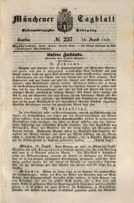 Münchener Tagblatt Samstag 18. August 1849
