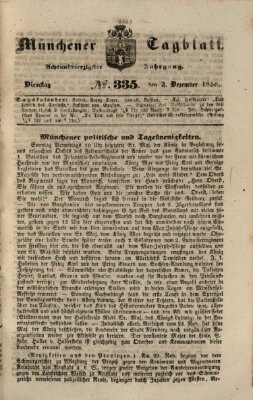 Münchener Tagblatt Dienstag 3. Dezember 1850