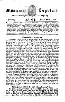 Münchener Tagblatt Sonntag 2. März 1851