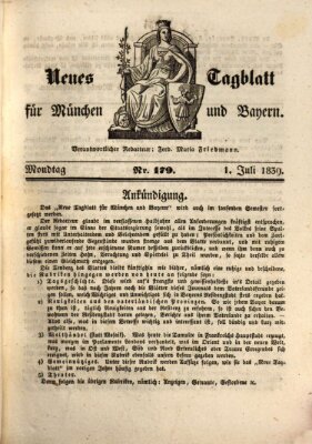 Neues Tagblatt für München und Bayern Montag 1. Juli 1839