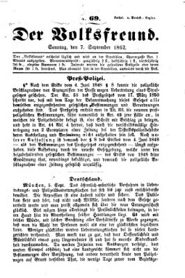 Der Volksfreund Sonntag 7. September 1862