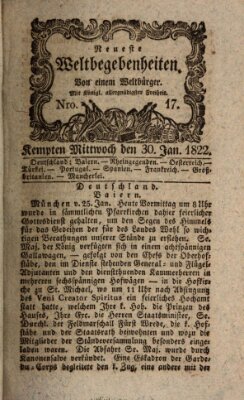 Neueste Weltbegebenheiten (Kemptner Zeitung) Mittwoch 30. Januar 1822