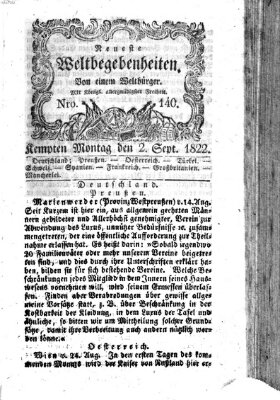 Neueste Weltbegebenheiten (Kemptner Zeitung) Montag 2. September 1822