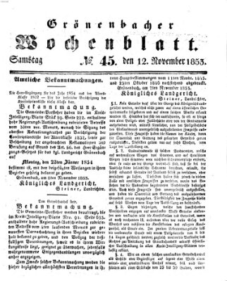 Grönenbacher Wochenblatt Samstag 12. November 1853