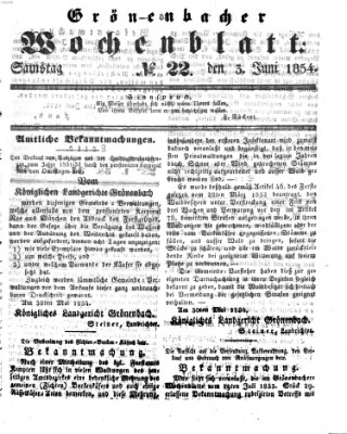 Grönenbacher Wochenblatt Samstag 3. Juni 1854