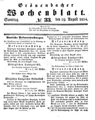 Grönenbacher Wochenblatt Samstag 19. August 1854
