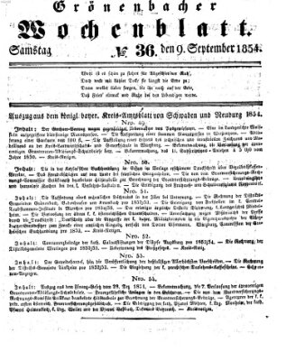 Grönenbacher Wochenblatt Samstag 9. September 1854