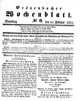 Grönenbacher Wochenblatt Samstag 10. Februar 1855