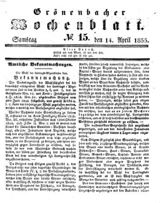 Grönenbacher Wochenblatt Samstag 14. April 1855