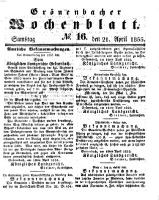 Grönenbacher Wochenblatt Samstag 21. April 1855