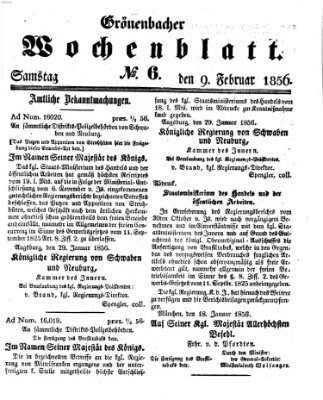 Grönenbacher Wochenblatt Samstag 9. Februar 1856
