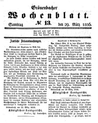 Grönenbacher Wochenblatt Samstag 29. März 1856