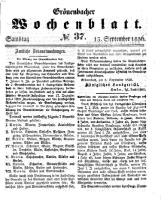 Grönenbacher Wochenblatt Samstag 13. September 1856