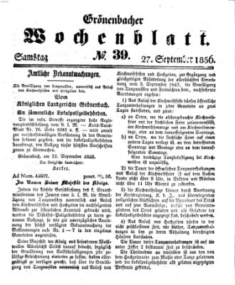 Grönenbacher Wochenblatt Samstag 27. September 1856