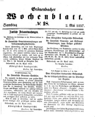 Grönenbacher Wochenblatt Samstag 2. Mai 1857