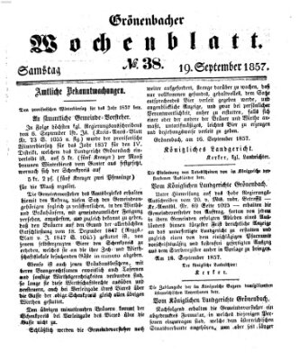 Grönenbacher Wochenblatt Samstag 19. September 1857