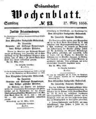 Grönenbacher Wochenblatt Samstag 27. März 1858