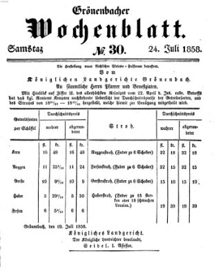 Grönenbacher Wochenblatt Samstag 24. Juli 1858