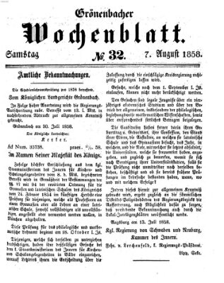 Grönenbacher Wochenblatt Samstag 7. August 1858