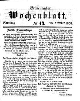 Grönenbacher Wochenblatt Samstag 23. Oktober 1858