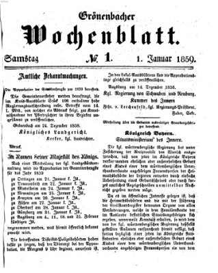Grönenbacher Wochenblatt Samstag 1. Januar 1859