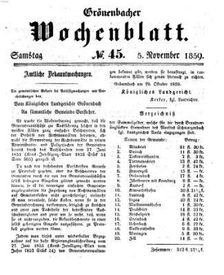 Grönenbacher Wochenblatt Samstag 5. November 1859
