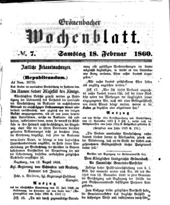 Grönenbacher Wochenblatt Samstag 18. Februar 1860