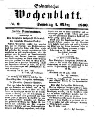 Grönenbacher Wochenblatt Samstag 3. März 1860