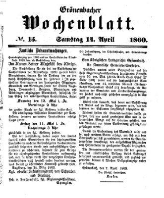 Grönenbacher Wochenblatt Samstag 14. April 1860