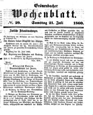 Grönenbacher Wochenblatt Samstag 21. Juli 1860