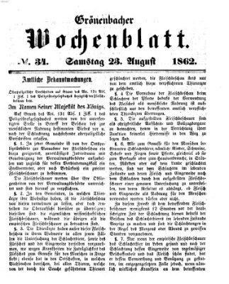 Grönenbacher Wochenblatt Samstag 23. August 1862