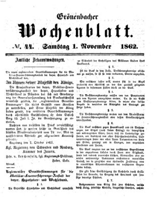 Grönenbacher Wochenblatt Samstag 1. November 1862