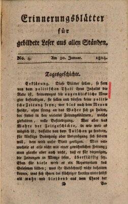 Erinnerungs-Blätter für gebildete Leser aus allen Ständen Sonntag 30. Januar 1814