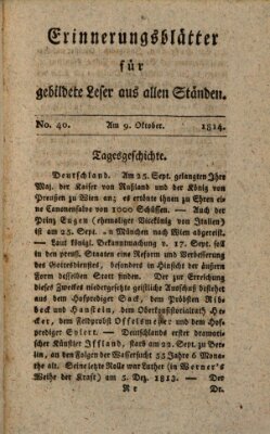 Erinnerungs-Blätter für gebildete Leser aus allen Ständen Sonntag 9. Oktober 1814