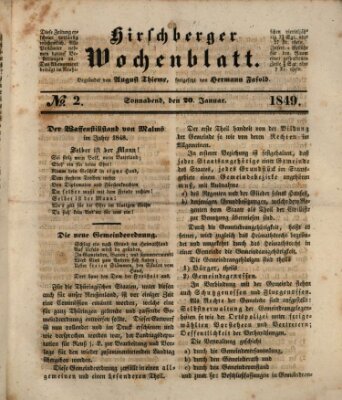 Hirschberger Wochenblatt Samstag 20. Januar 1849