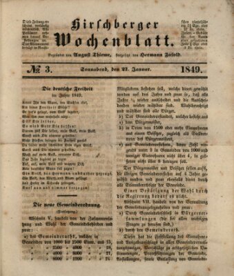 Hirschberger Wochenblatt Samstag 27. Januar 1849