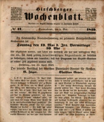 Hirschberger Wochenblatt Samstag 5. Mai 1849