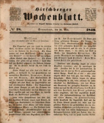 Hirschberger Wochenblatt Samstag 26. Mai 1849