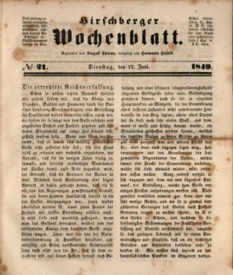 Hirschberger Wochenblatt Dienstag 12. Juni 1849
