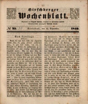 Hirschberger Wochenblatt Samstag 15. September 1849
