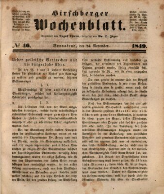 Hirschberger Wochenblatt Samstag 24. November 1849