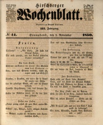 Hirschberger Wochenblatt Samstag 2. November 1850