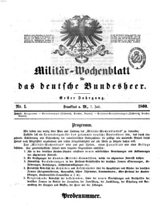 Militär-Wochenblatt für das deutsche Bundesheer Samstag 7. Juli 1860