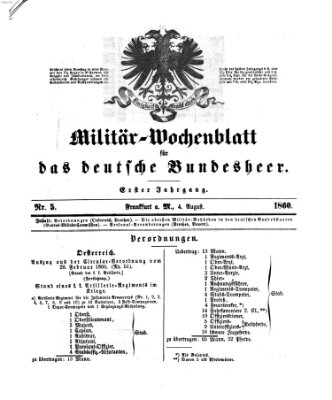 Militär-Wochenblatt für das deutsche Bundesheer Samstag 4. August 1860