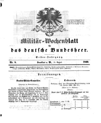 Militär-Wochenblatt für das deutsche Bundesheer Samstag 25. August 1860