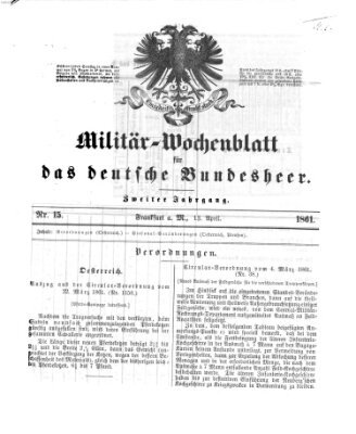 Militär-Wochenblatt für das deutsche Bundesheer Samstag 13. April 1861