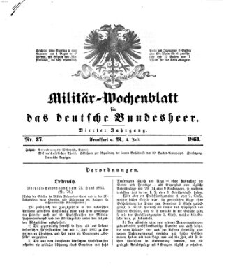 Militär-Wochenblatt für das deutsche Bundesheer Samstag 4. Juli 1863