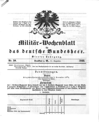 Militär-Wochenblatt für das deutsche Bundesheer Samstag 12. Dezember 1863