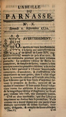 L' Abeille du Parnasse Samstag 2. September 1752